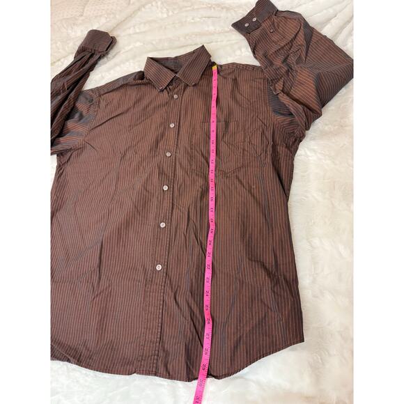 Bugatchi Brown Stripe Blue Iridescent Chameleon Color-Shift Button Down Shirt L - Picture 11 of 12